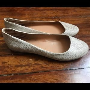 ivory and silver snakeskin flats - never worn!